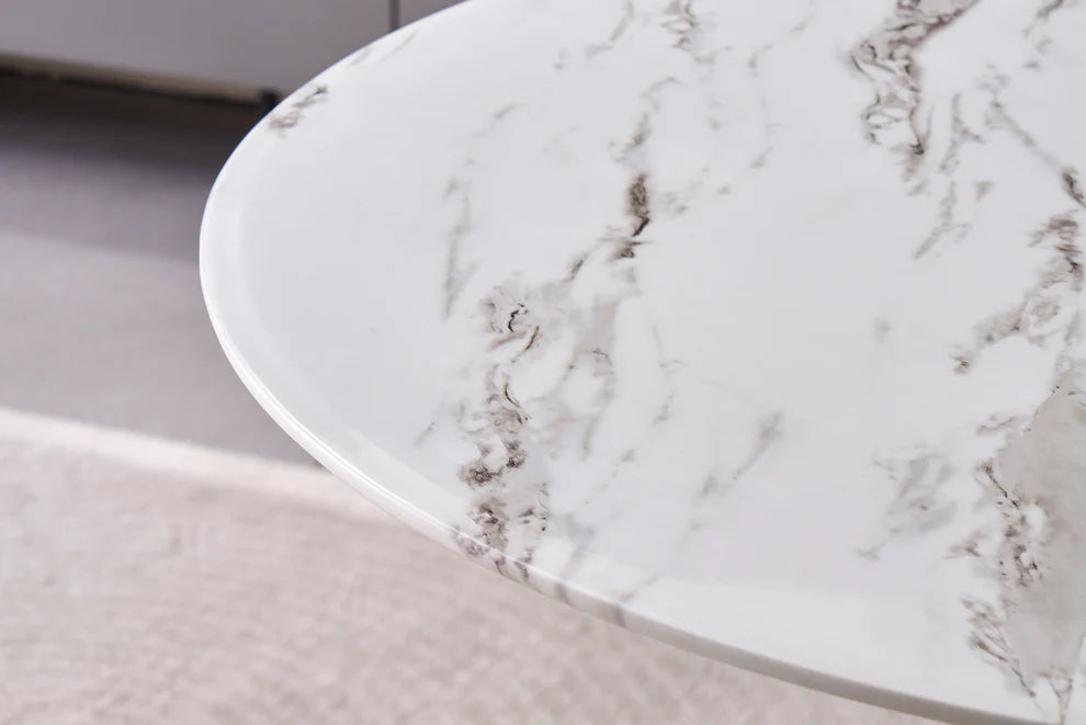 Table Basse Ronde en Verre ou Effet Marbre avec Structure Dorée ou Argentée