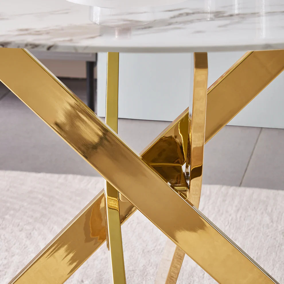 table basse marbre blanc avec structure doree