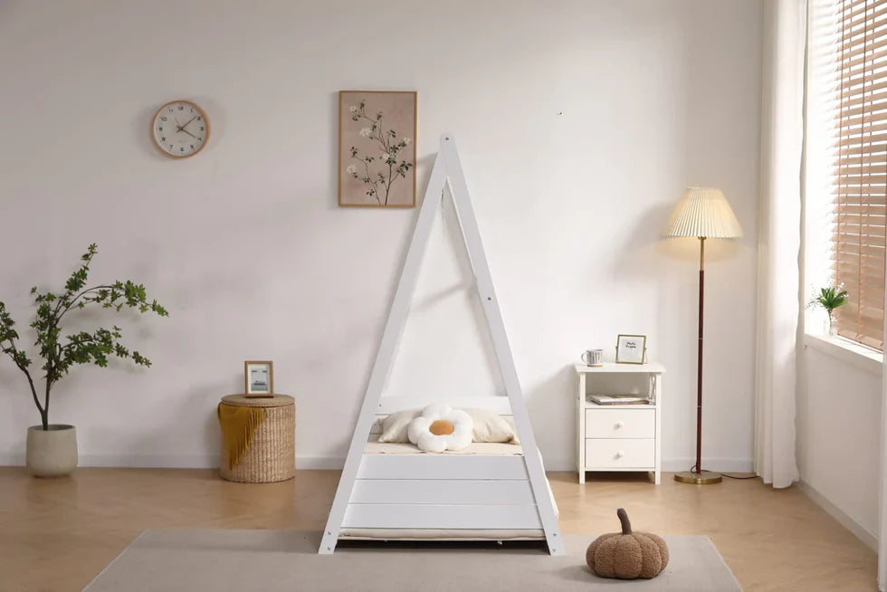 Lit simple Natura – Structure bois blanc & gris, ambiance naturelle 90x190 Cm - Decora Home