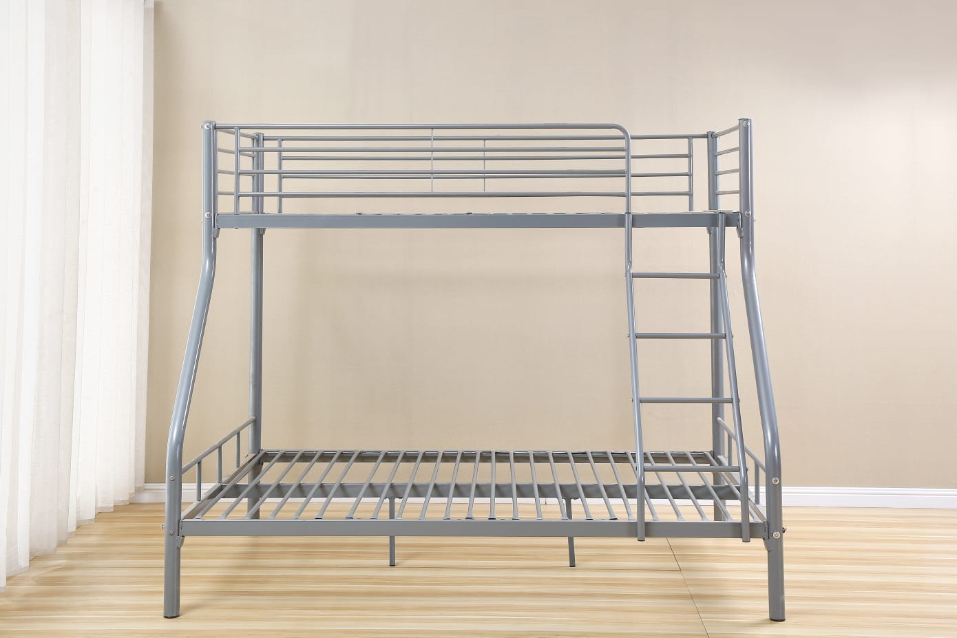 Lit superposé – Revêtement et sommier en acier – Gris – 90x190 + 140x190 cm - Decora Home