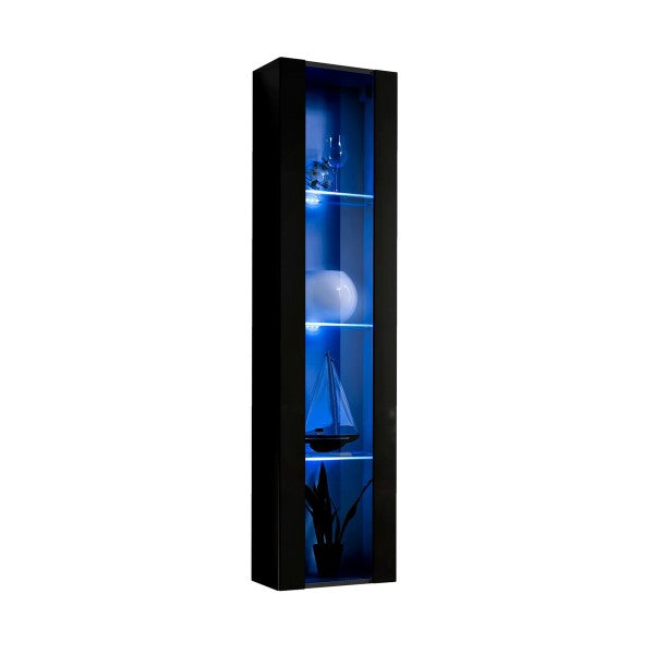 FLY 41 hanging display cabinet with lighting, gloss black — vue 2