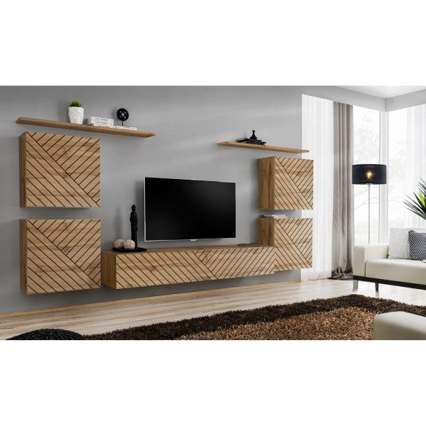 SWITCH IV hanging wall unit, chêne Wotan, slatted fronts