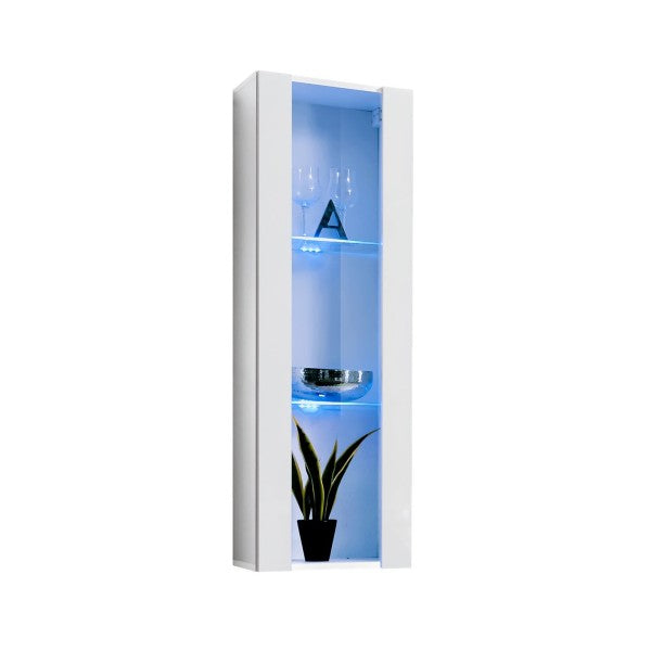FLY 21 hanging display cabinet with lighting, gloss white — vue 2