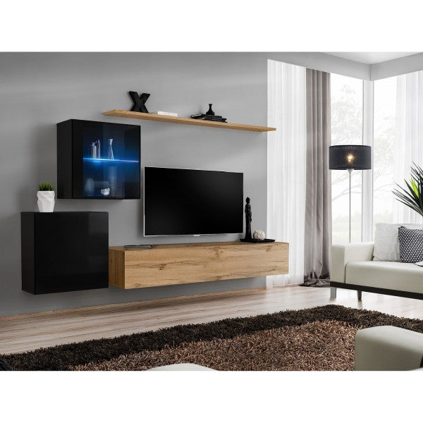 SWITCH XV hanging wall unit, noir brillant with chêne Wotan — vue 2