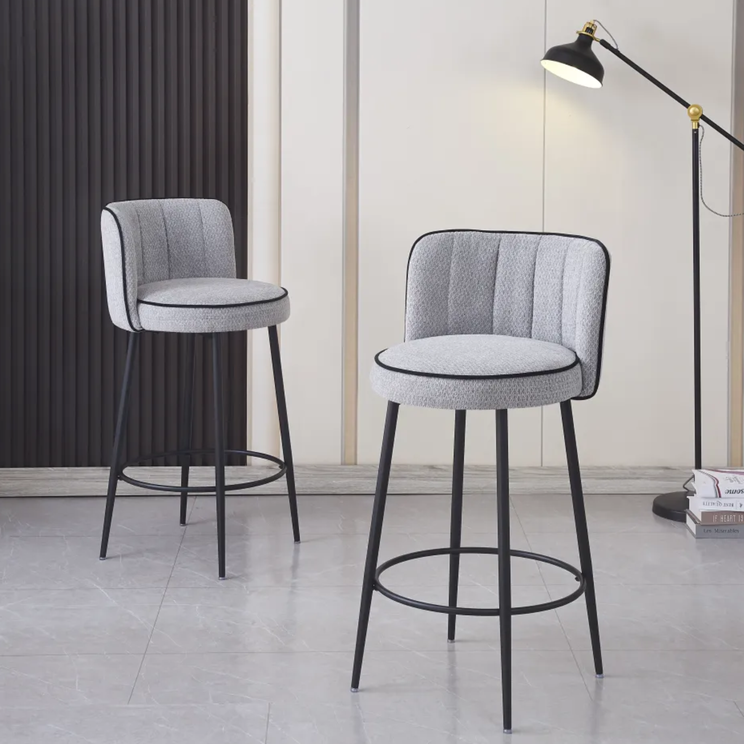 Tabouret de bar en velours – Pied métal noir – Assise confortable– H99 cm