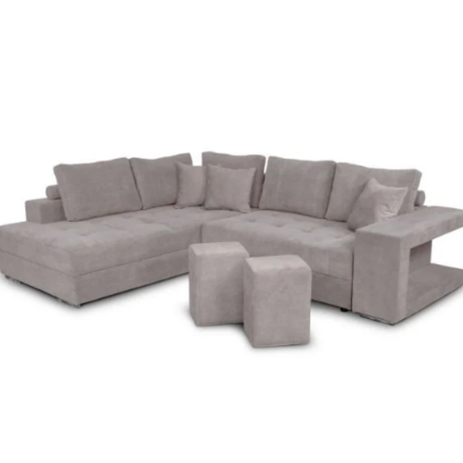 Canapé d'angle convertible avec 2 poufs et coffre en tissu