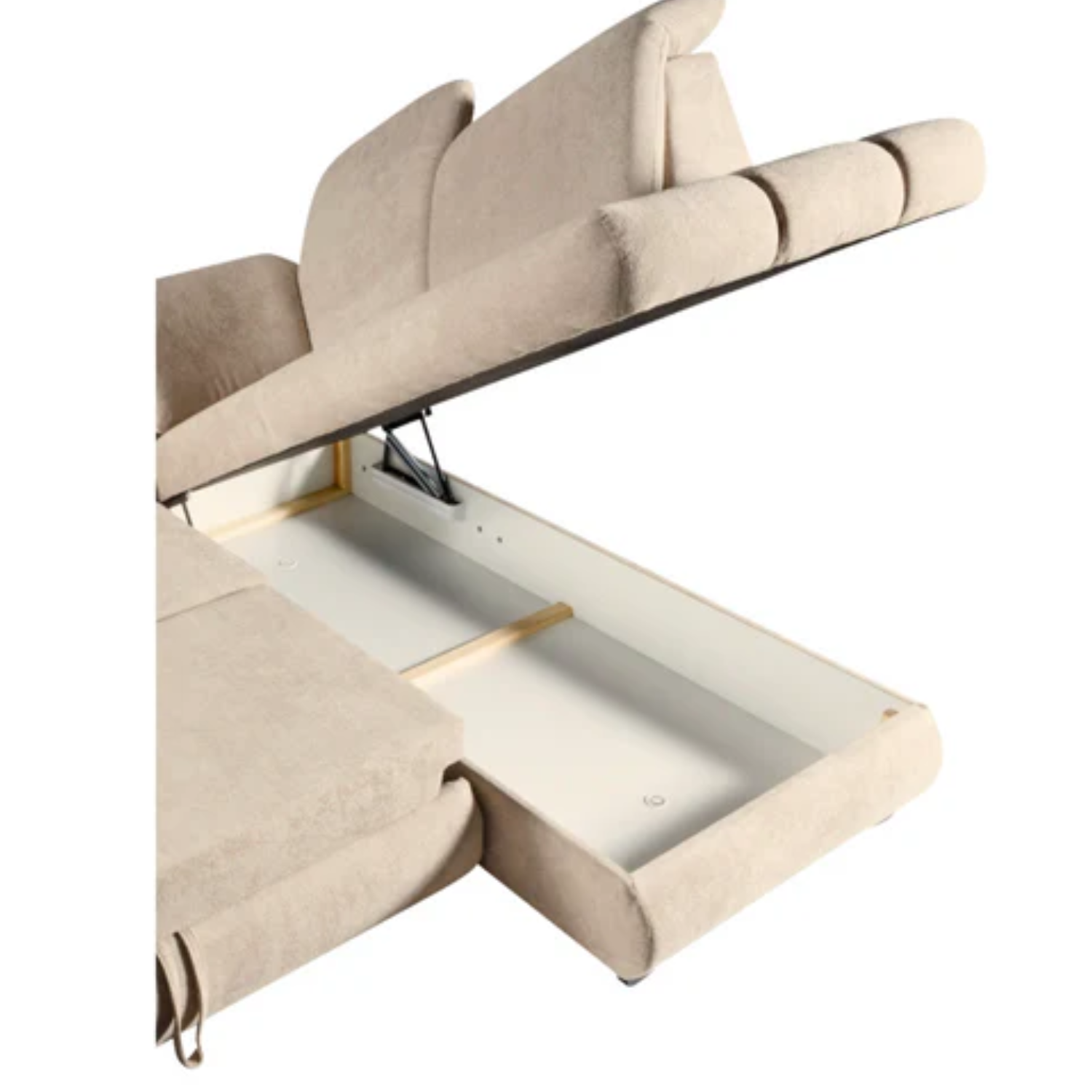 Canapé d’angle convertible beige avec lit intégré et appui-têtes réglables angle droit
