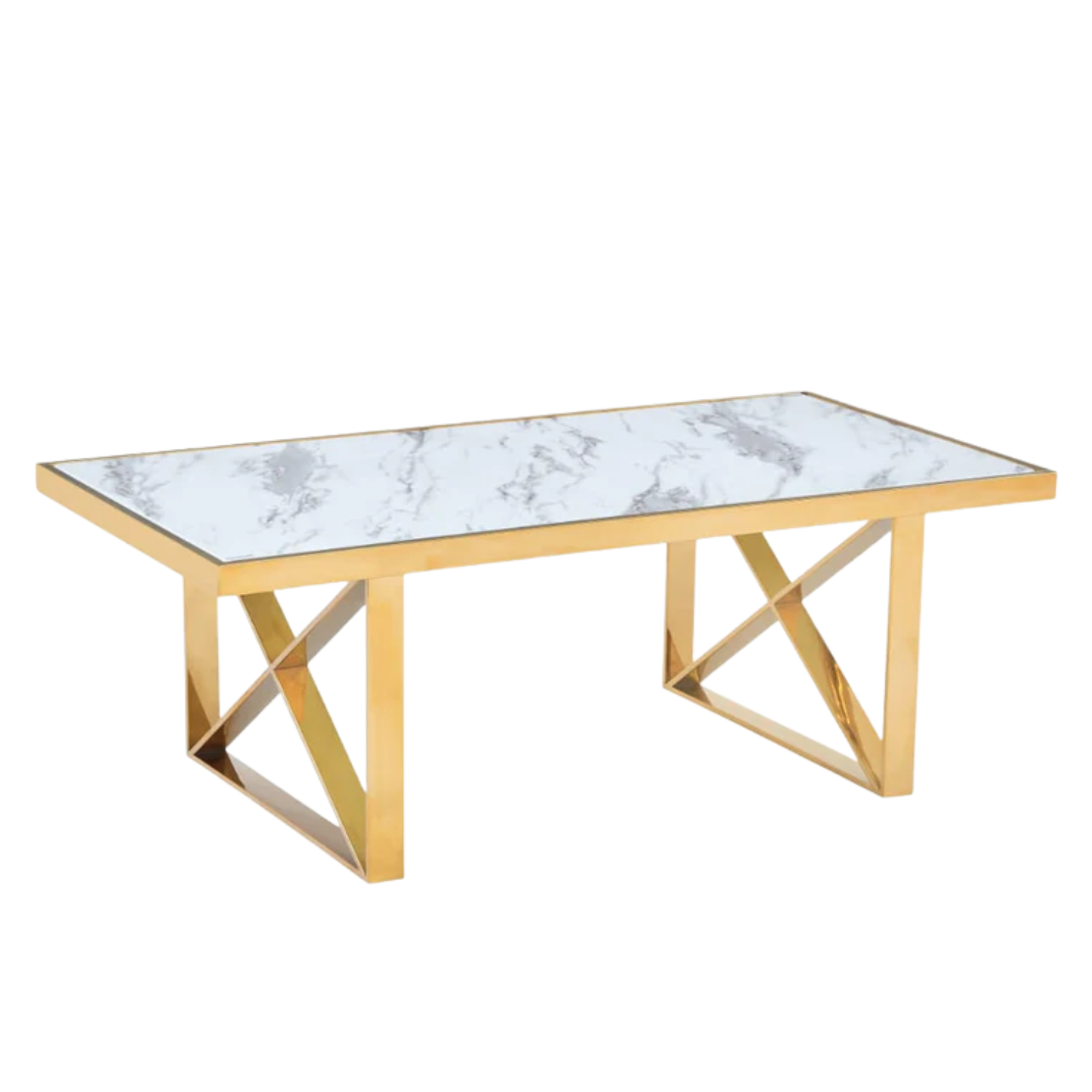 Table Basse Plateau en Marbre Blanc ou Noir et Pieds Métalliques
