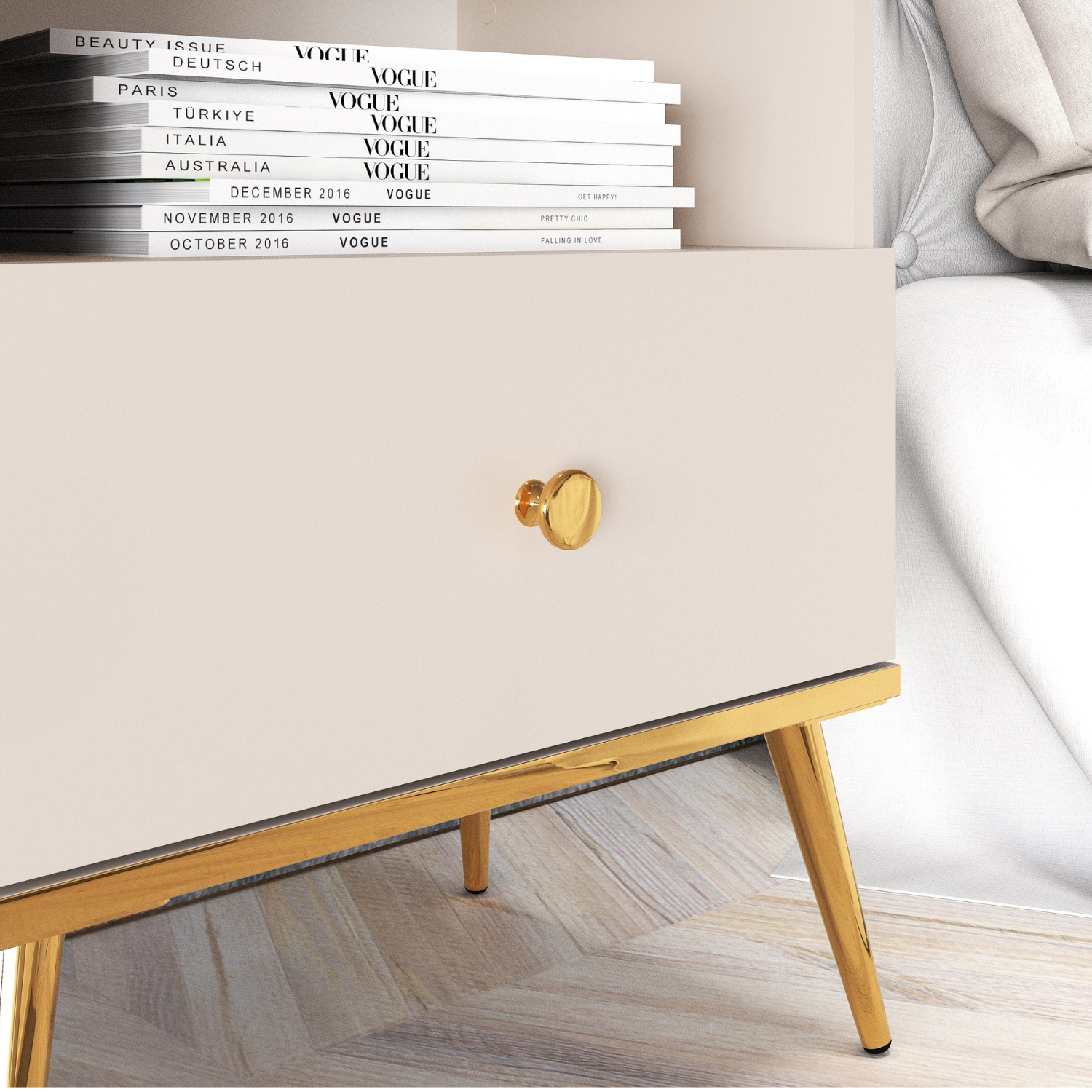 Table de Chevet - Design Cachemire avec Tiroir Spacieux et Pieds Dorés