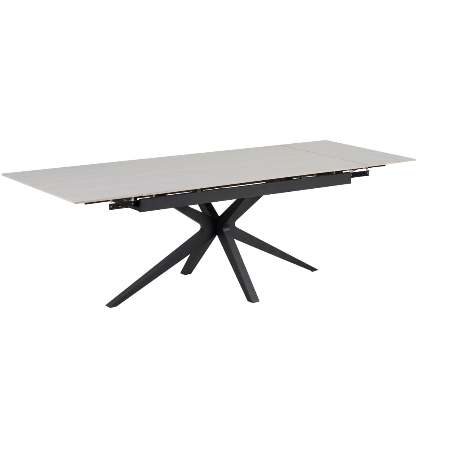 Table à manger extensible – Plateau céramique travertin mat ou blanc – Pied métal noir – 160/240x90x76 cm