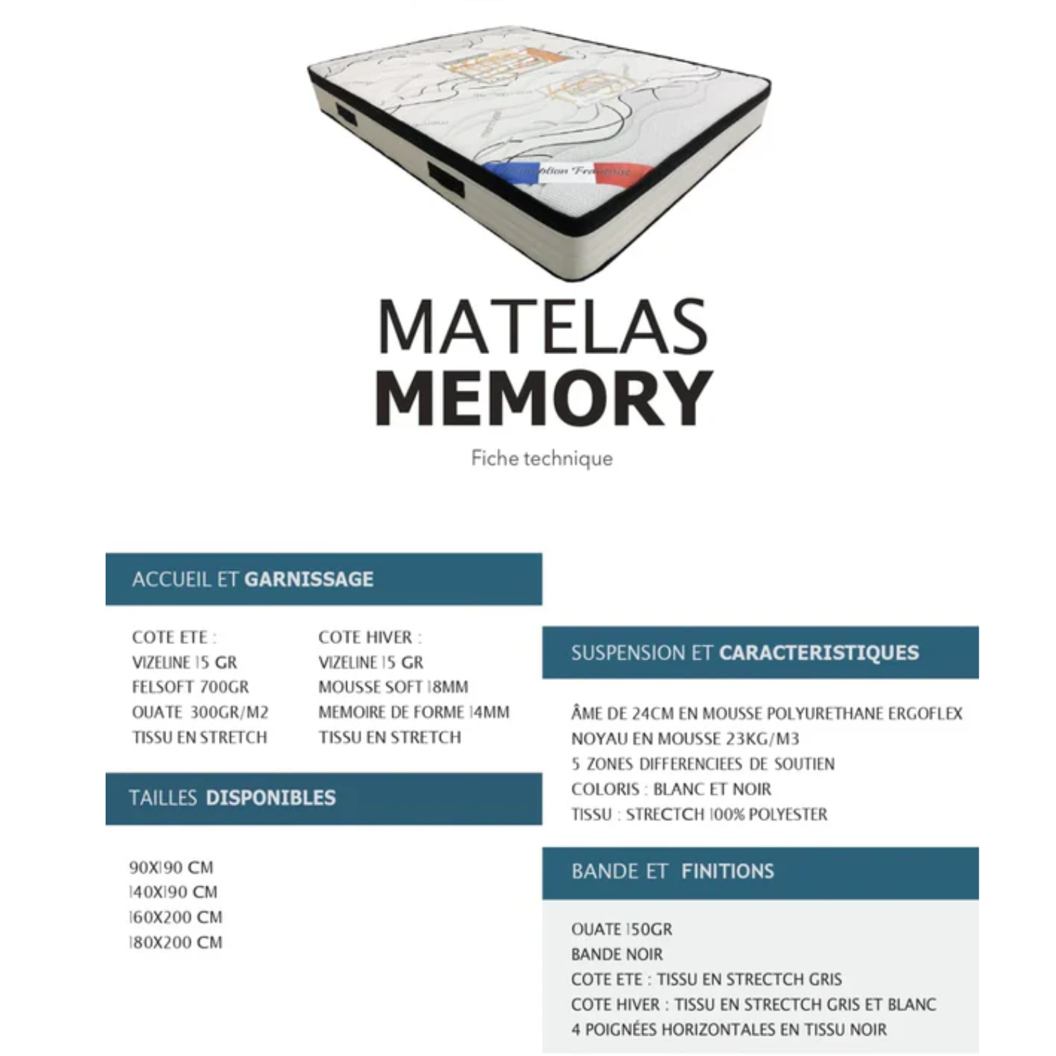 Matelas MEMORY – Mousse à Mémoire de Forme 25 cm | Confort Sur-Mesure pour un Sommeil Réparateur