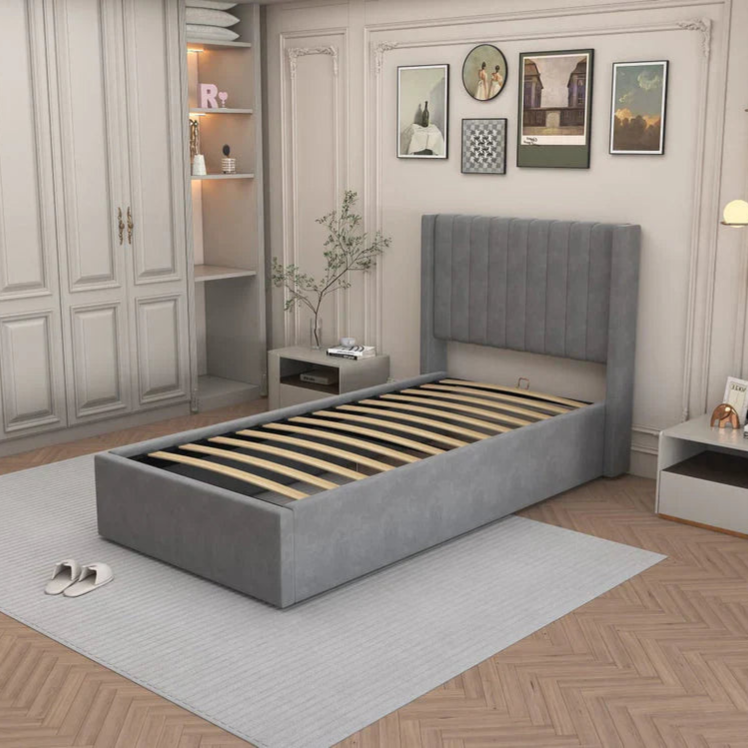 Lit Double Coffre AMÉLIA en Velours – Élégance, Confort et Rangement