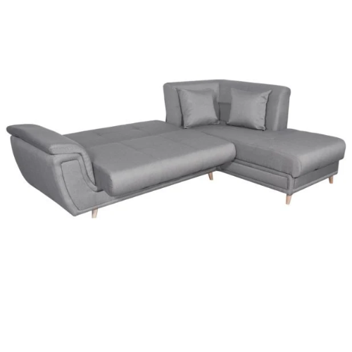 Canapé d'angle fixe convertible en tissu et pieds bois