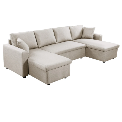 Canapé U panoramique convertible avec 2 coffres en tissu