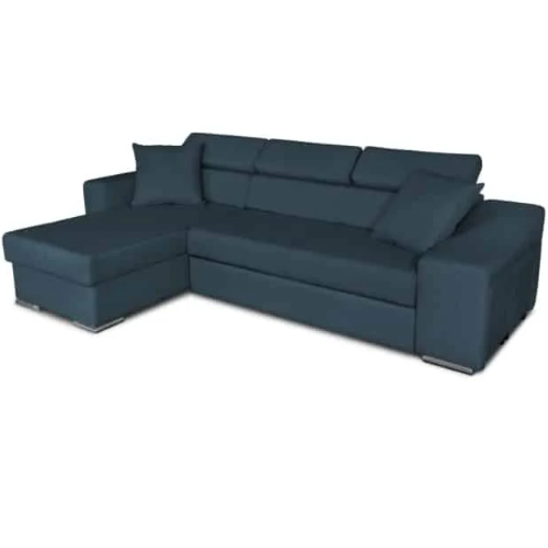 Canapé d'angle réversible, convertible avec coffre et 2 poufs en tissu
