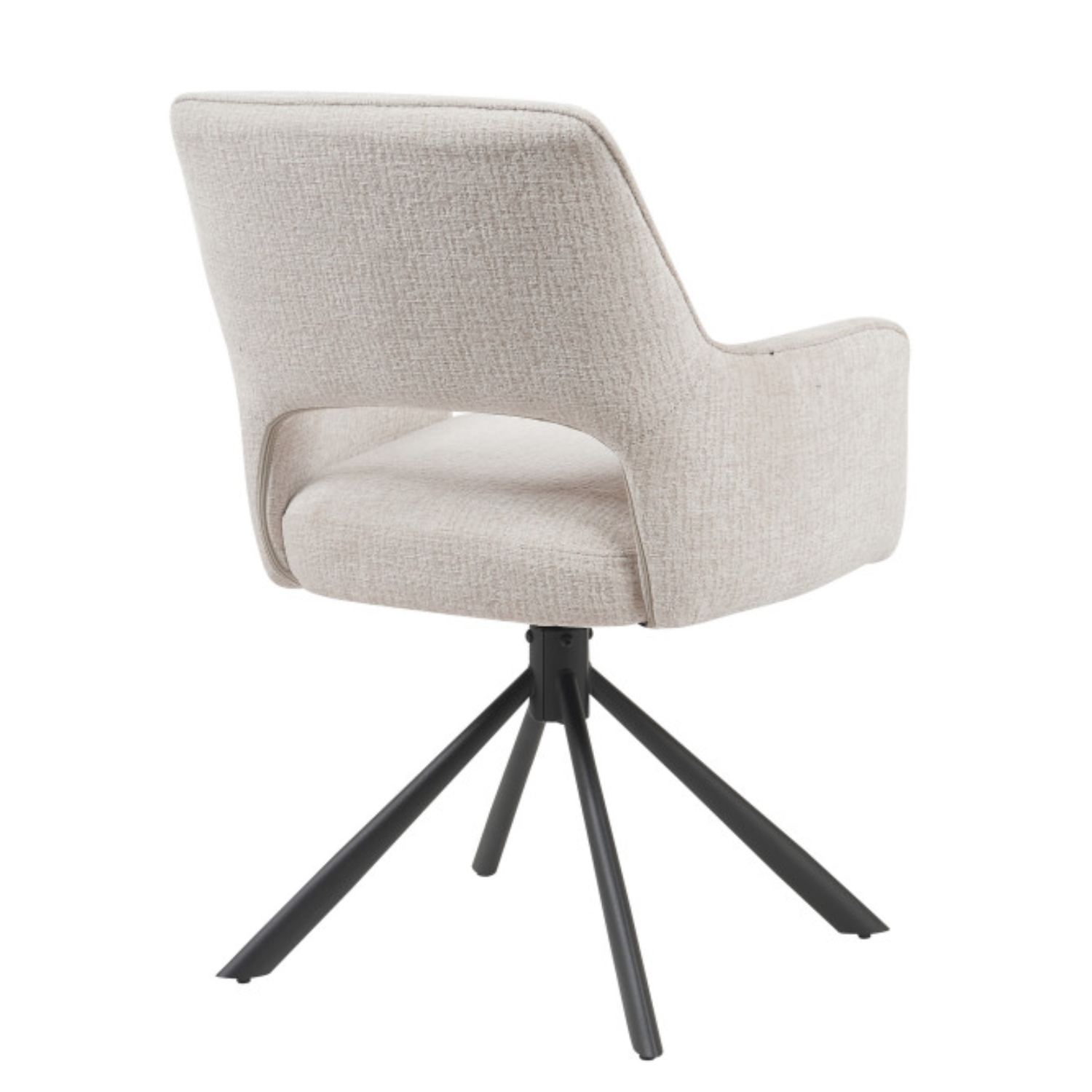 Chaise pivotante 360° – Tissu bouclé avec ressorts ensachés & piètement acier noir (Beige ou Taupe)