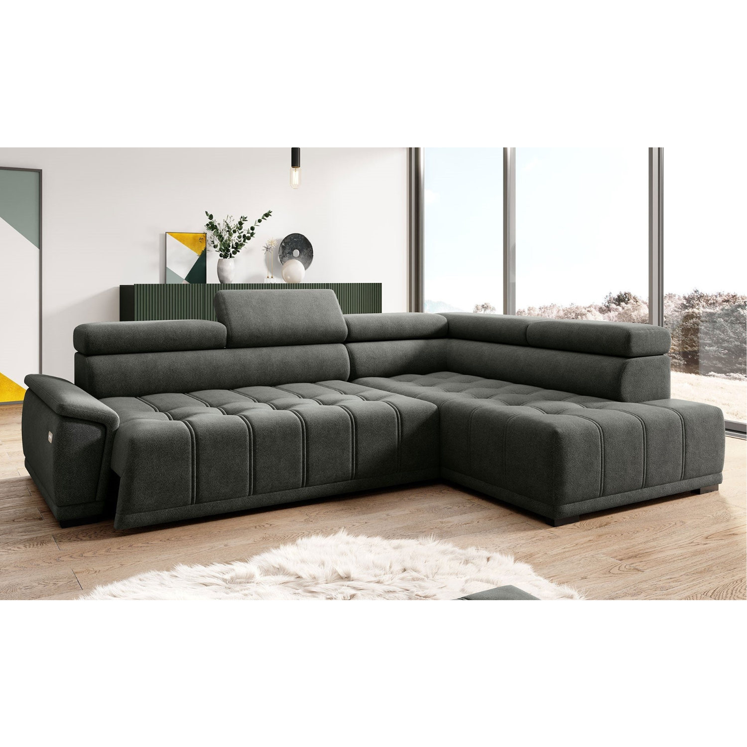 Canapé d’angle – Confort réglable électrique, design moderne et têtières ajustables