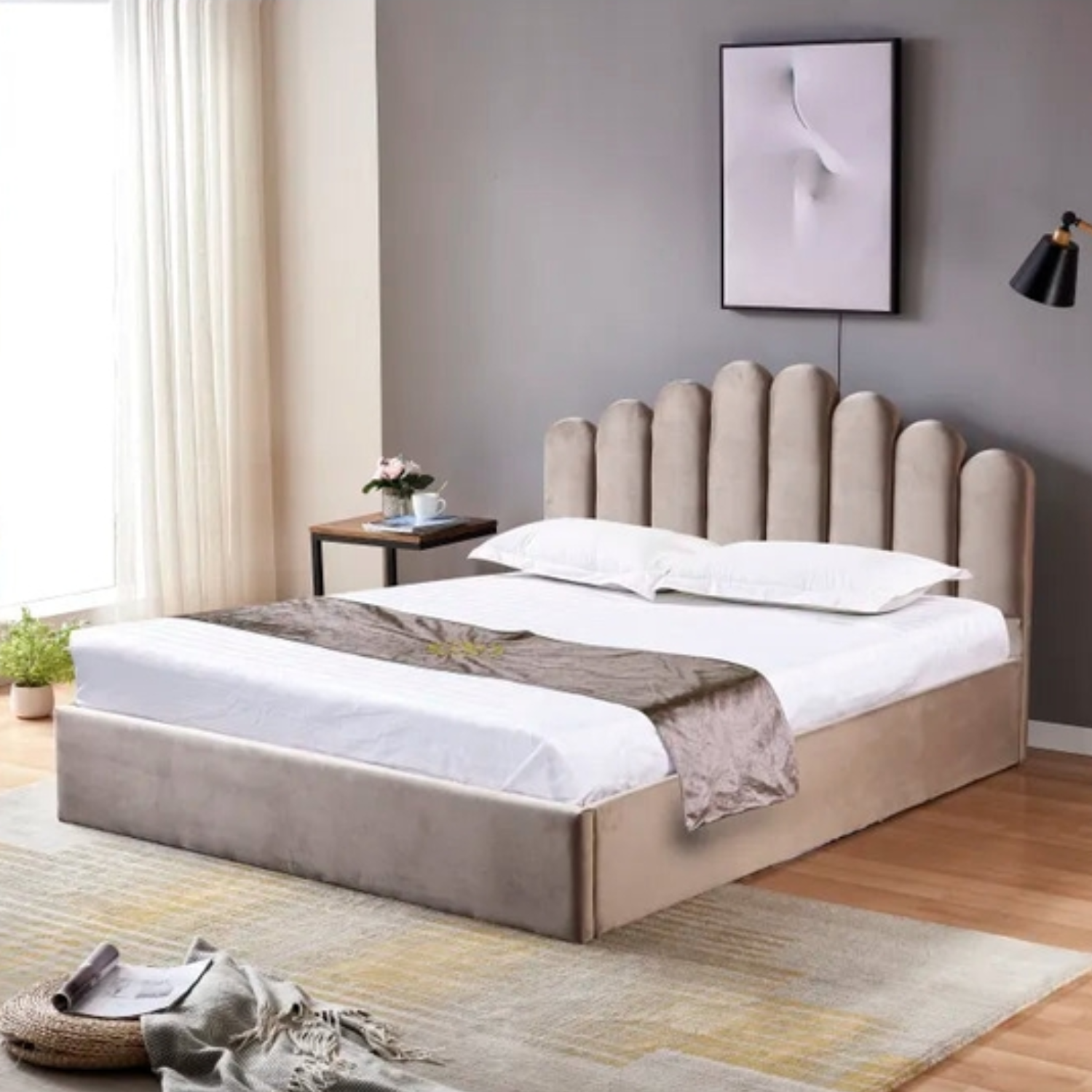 Lit coffre 2 places – Velours – Sommier à lattes en bois – 140x190 & 160x200 cm