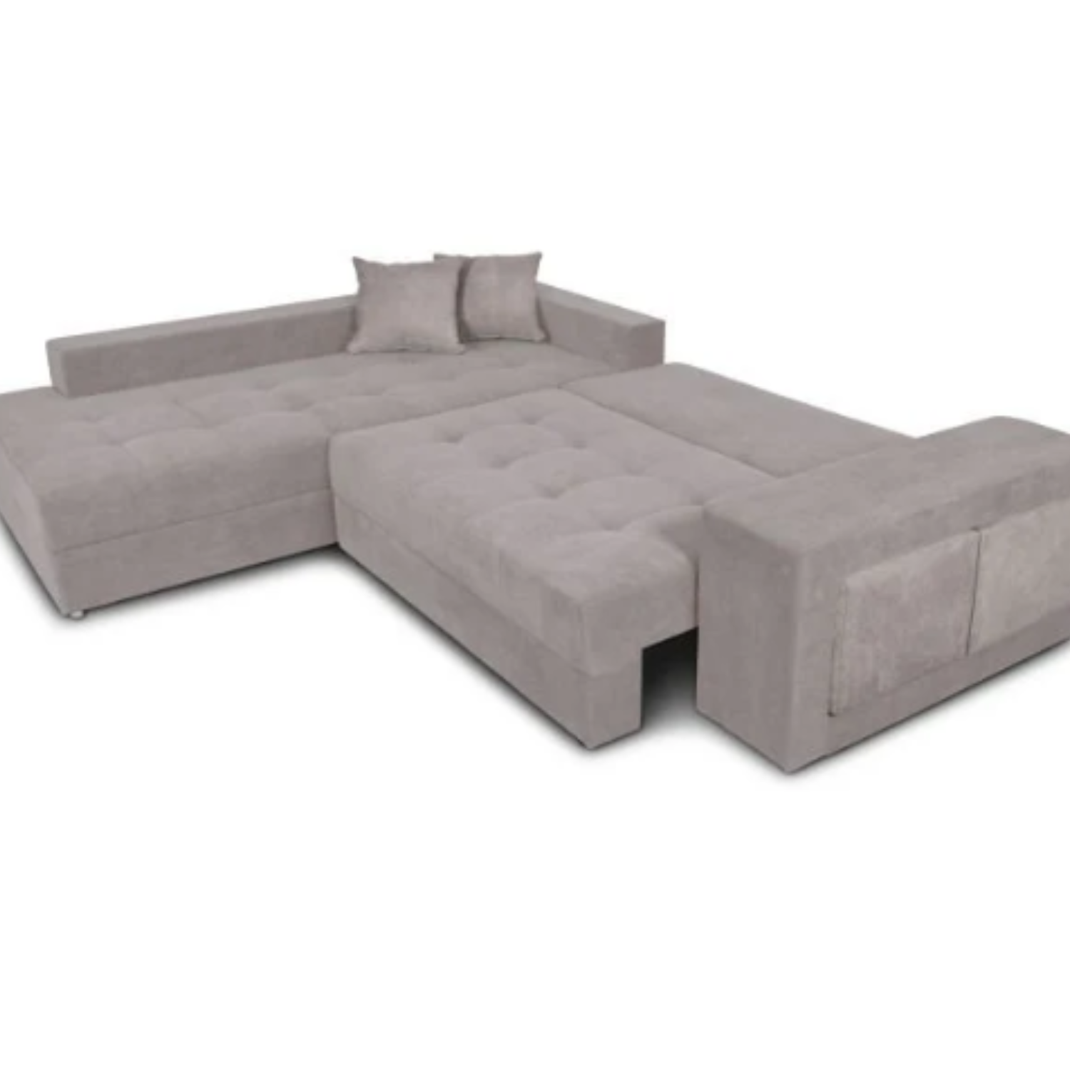 Canapé d'angle convertible avec 2 poufs et coffre en tissu