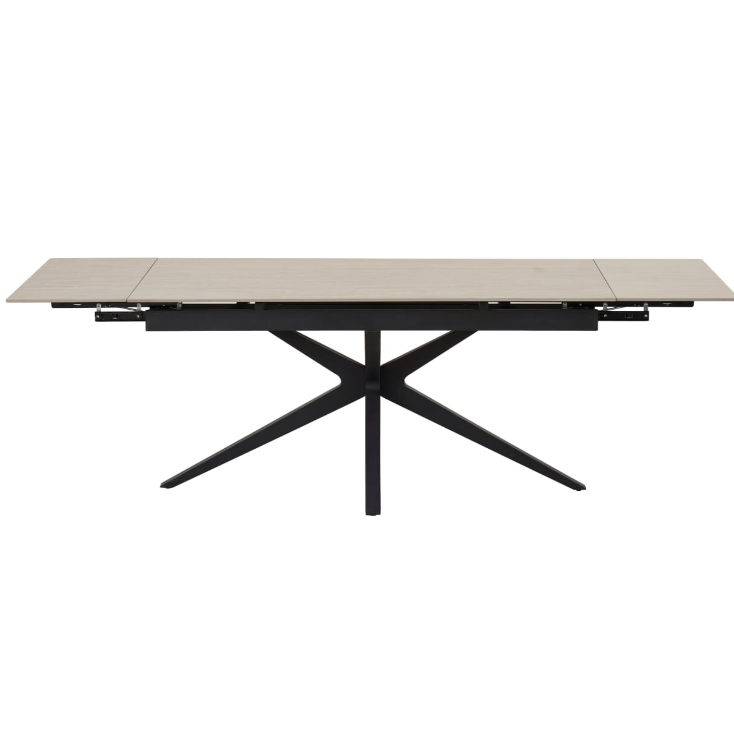 Table à manger extensible – Plateau céramique travertin mat ou blanc – Pied métal noir – 160/240x90x76 cm