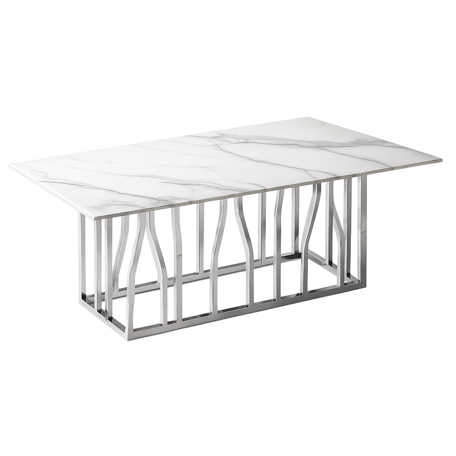 Table Basse Marbre Blanc Véritable & Piètement en Acier