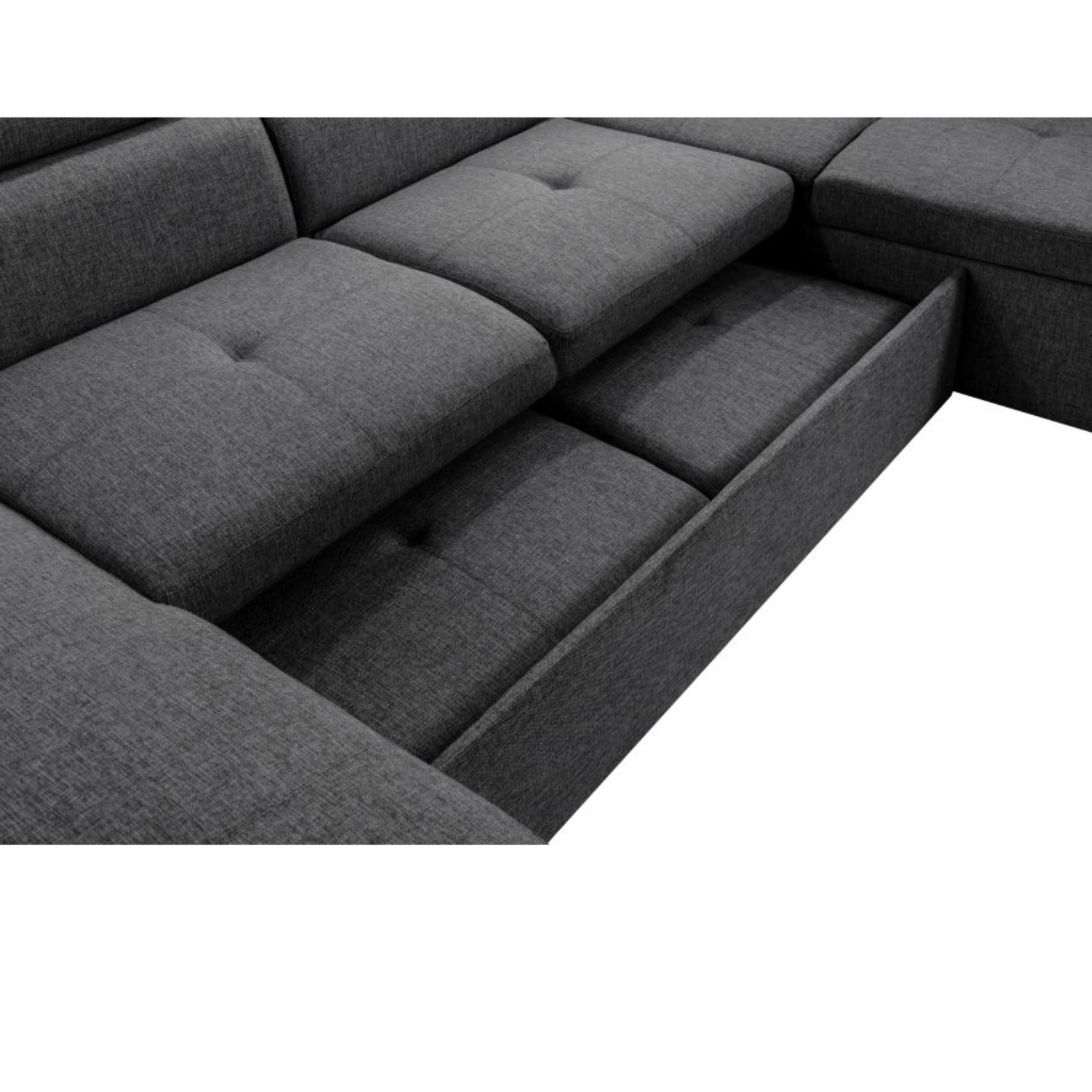 Canapé panoramique convertible avec 2 coffres en tissu