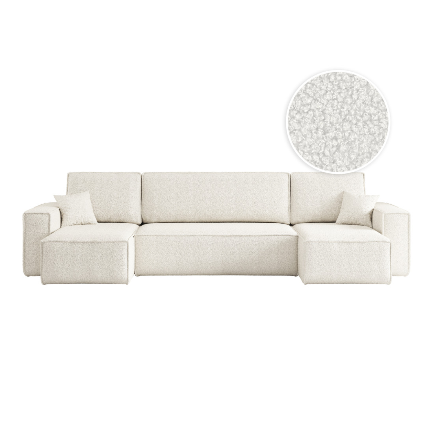 Canapé d'angle panoramique convertible 6 places en tissu bouclette