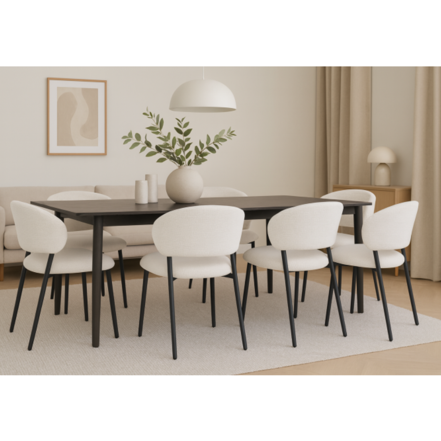 Chaise design – Tissu texturé & piètement acier noir (Beige ou Blanc)