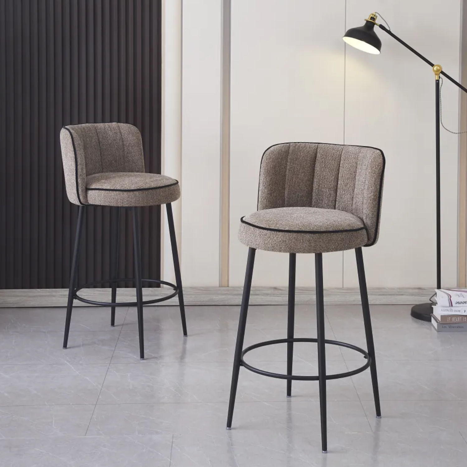 Tabouret de bar en velours – Pied métal noir – Assise confortable– H99 cm