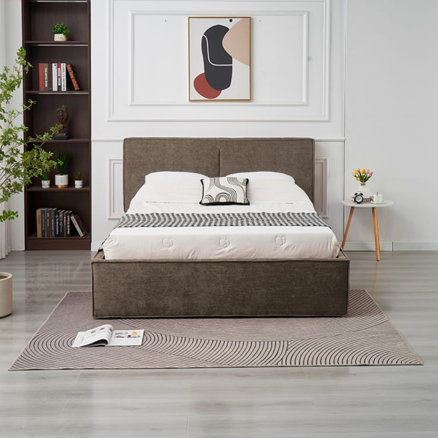 Lit coffre  en tissu chenille – avec sommier à lattes et rangement intégré (140x190, 160x200, 180x200)