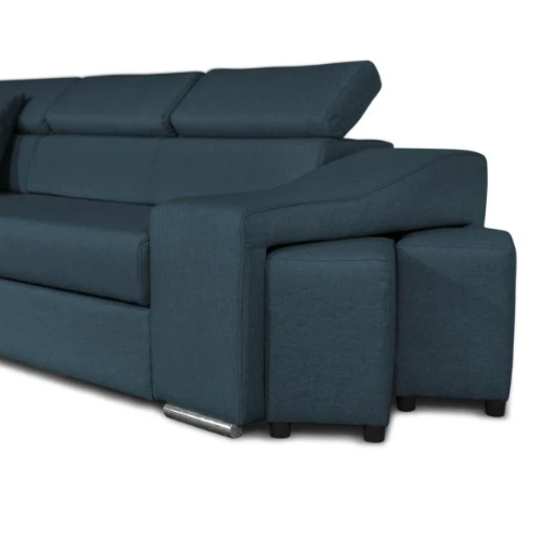 Canapé d'angle réversible, convertible avec coffre et 2 poufs en tissu