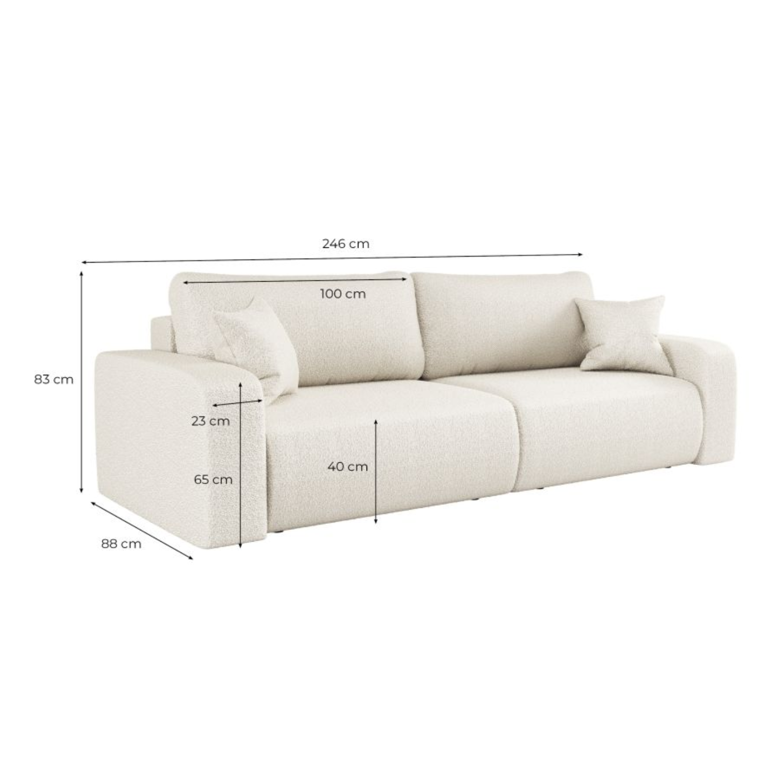 Canapé convertible 3 places – avec coffre de rangement – Tissu bouclette ou velours côtelé – Fabrication européenne