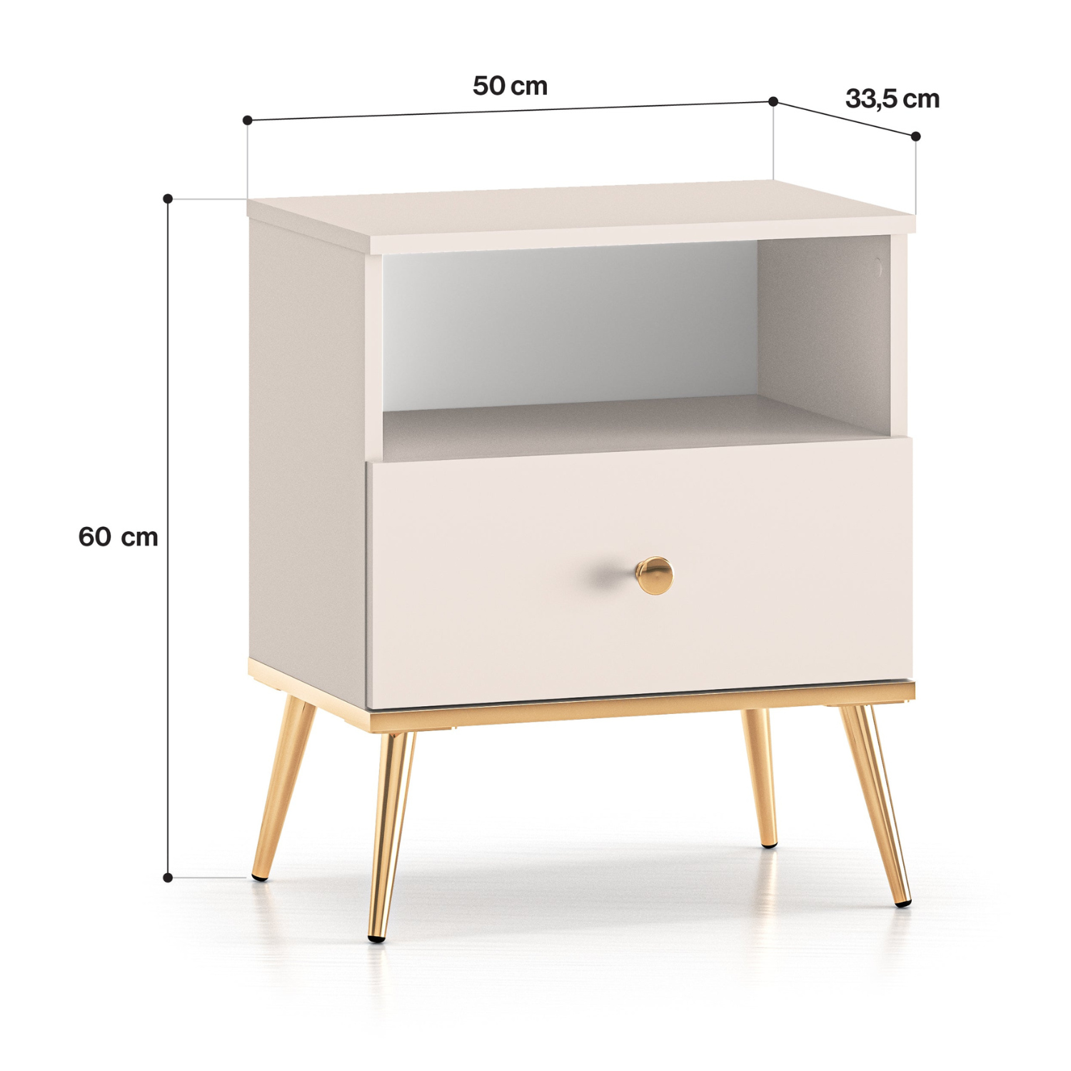 Table de Chevet - Design Cachemire avec Tiroir Spacieux et Pieds Dorés