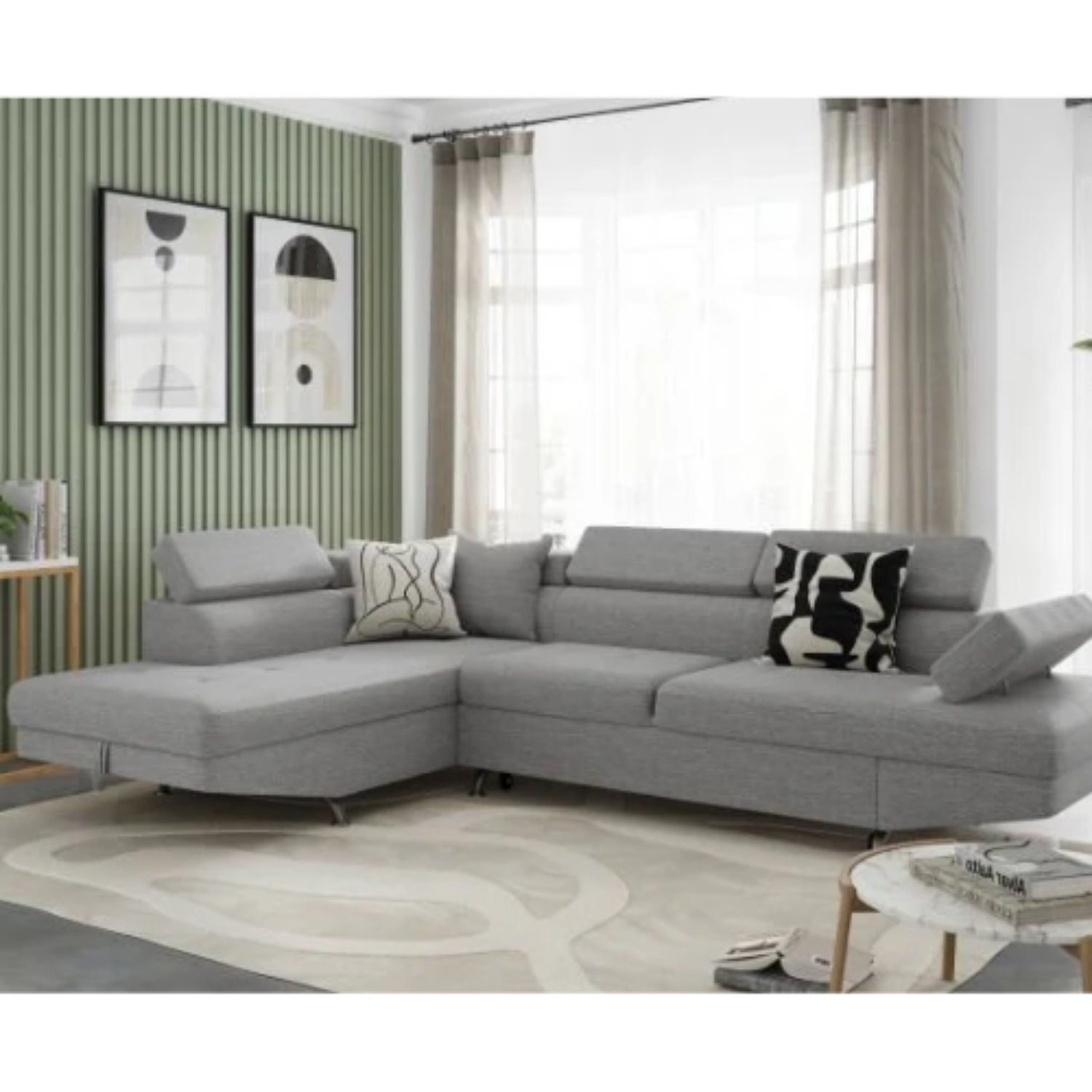 Canapé d'angle  convertible panoramique 5 places avec coffre – Confort, design et praticité au quotidien