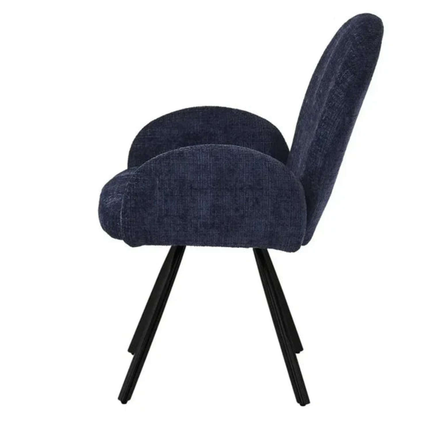 Chaise en tissu chenille avec dossier haut – Piètement en acier doré, argenté ou noir
