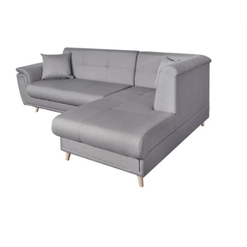 Canapé d'angle fixe convertible en tissu et pieds bois