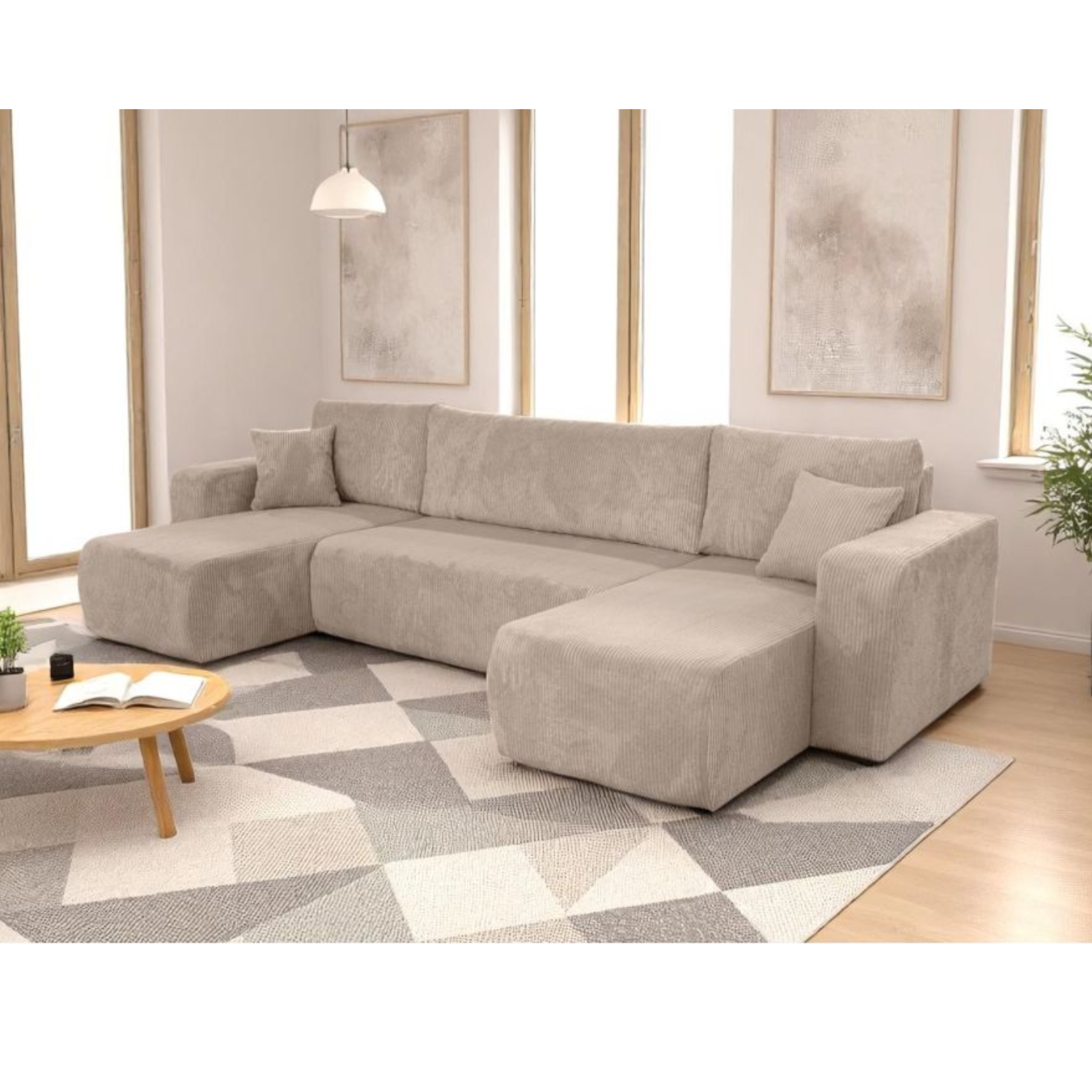 Canapé Panoramique – 5 Places – Convertible avec Coffre – Velours Côtelé