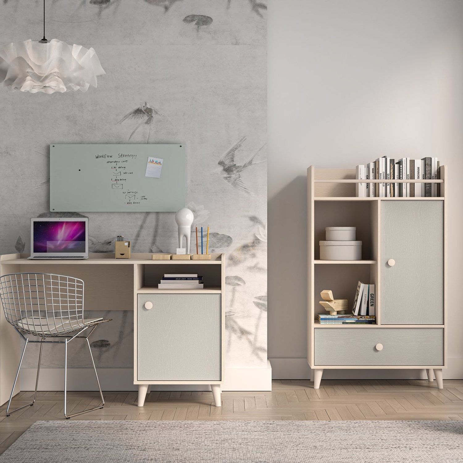Bureau contemporain – Design moderne Rose Millénaire et Gris Palladium avec structure Sable du désert