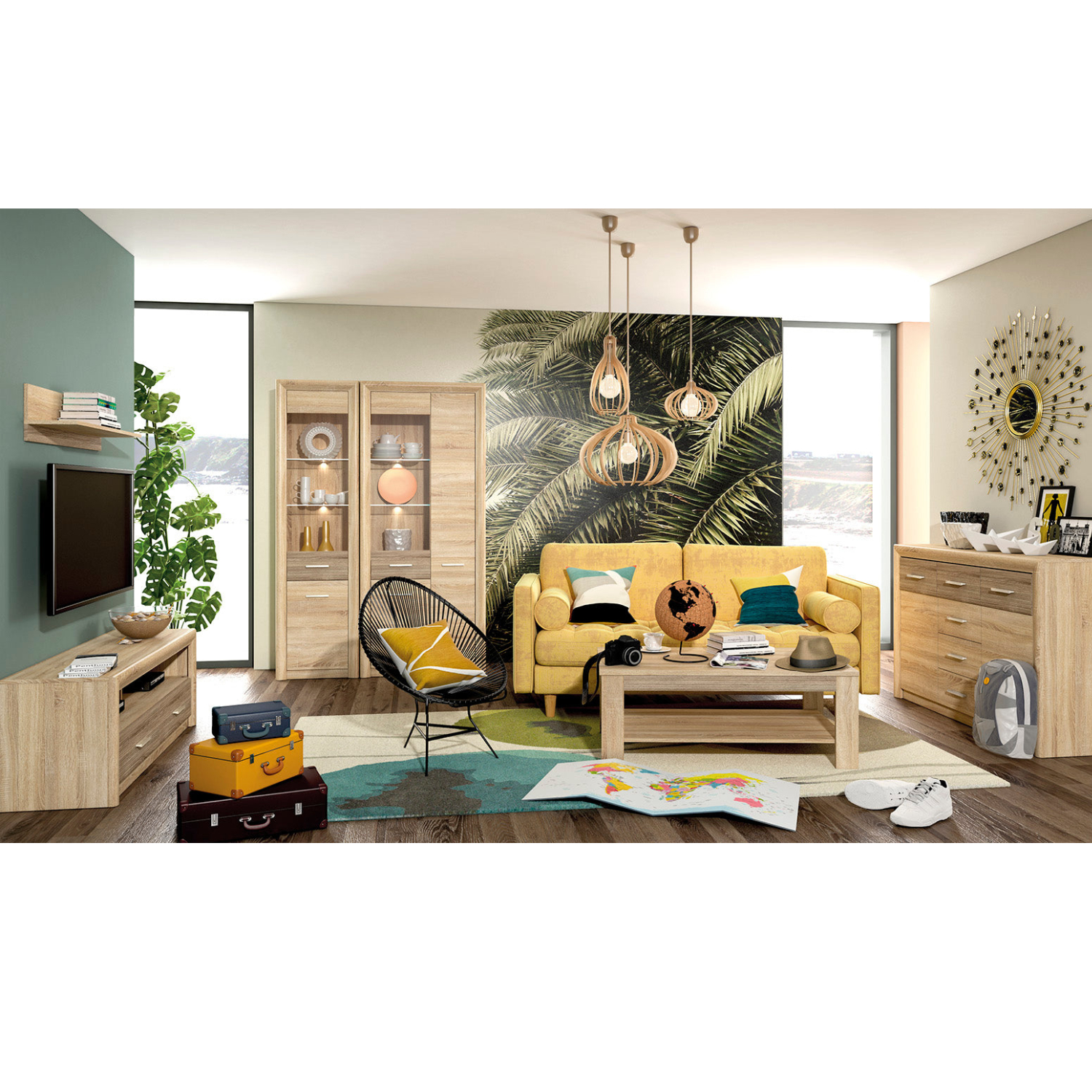 Meuble TV moderne Sonoma Light & Truffe – design élégant avec tiroirs renforcés