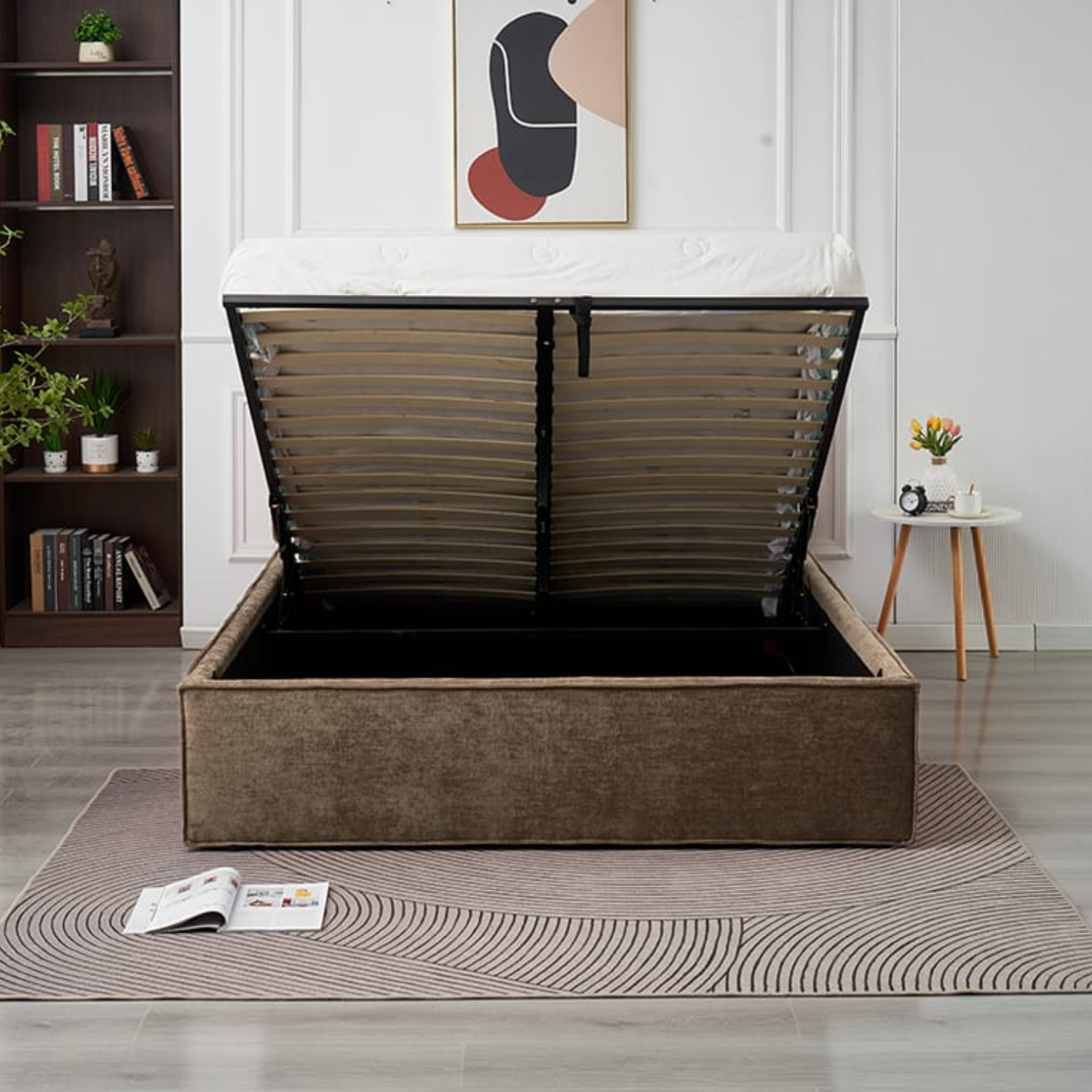 Lit coffre  en tissu chenille – avec sommier à lattes et rangement intégré (140x190, 160x200, 180x200)