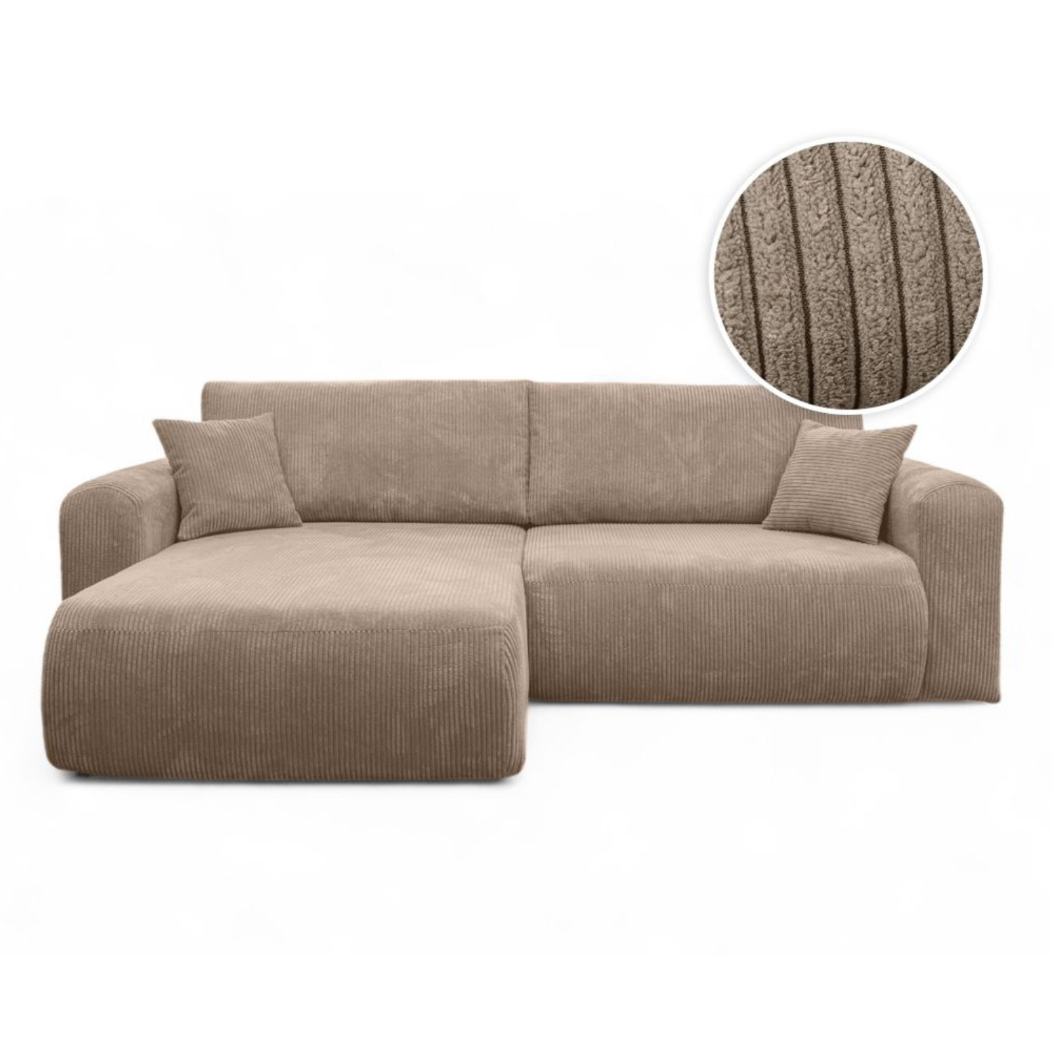 Canapé d’Angle Réversible – 4 Places – Convertible avec Coffre – Tissu Bouclette ou Velours Côtelé