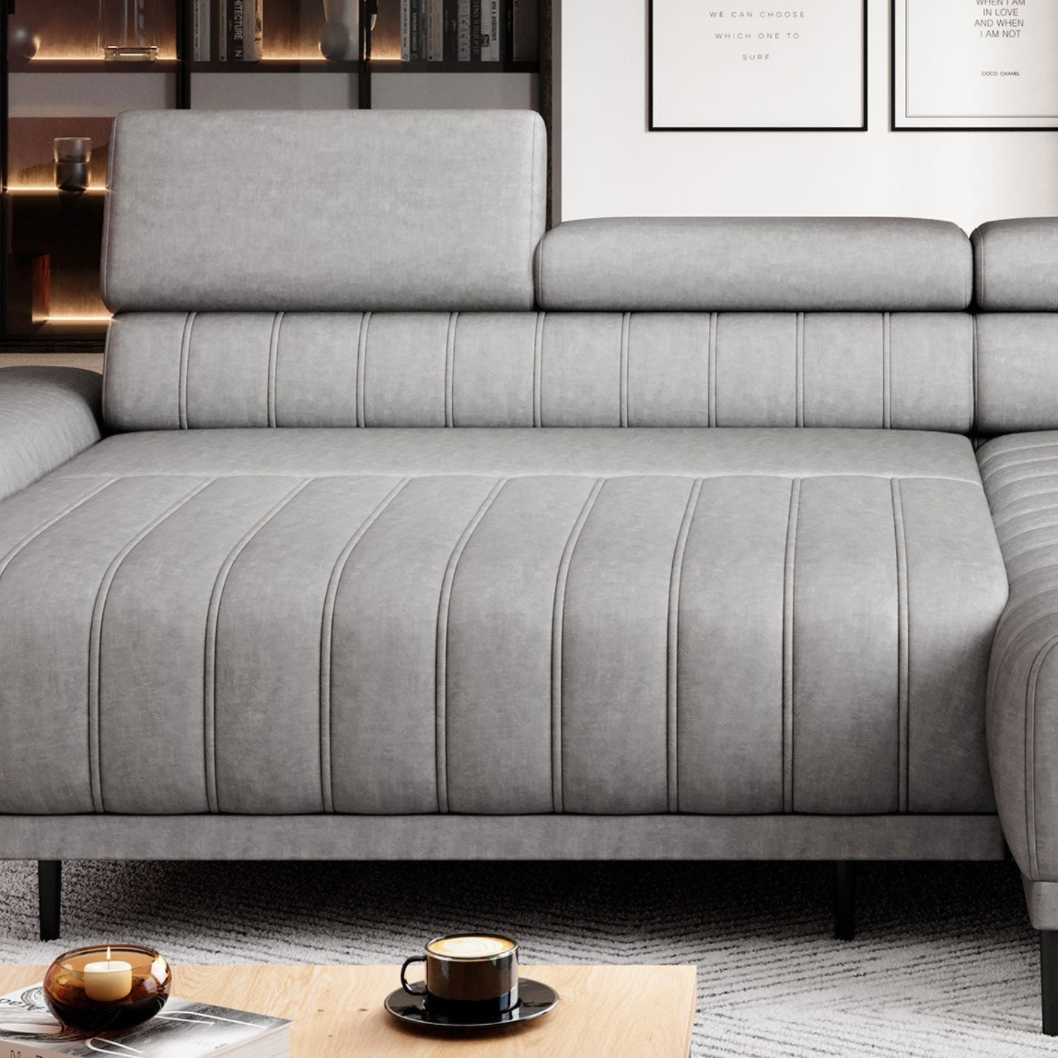 Canapé d’angle – Design moderne, appuis-tête réglables, lit d’appoint & coffre de rangement