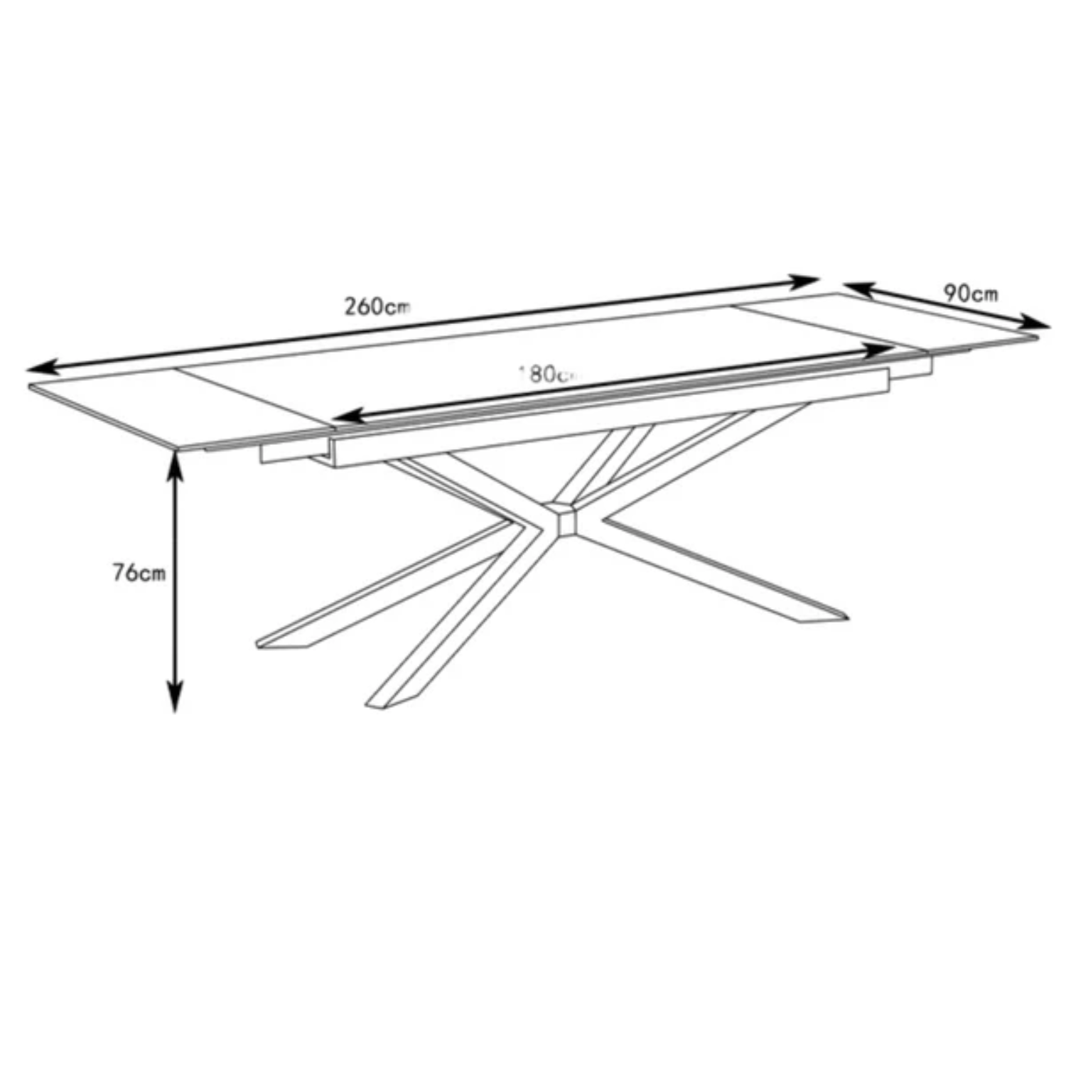 Table à manger extensible – Plateau céramique travertin mat ou blanc – Pied métal noir – 180/260x90x76 cm