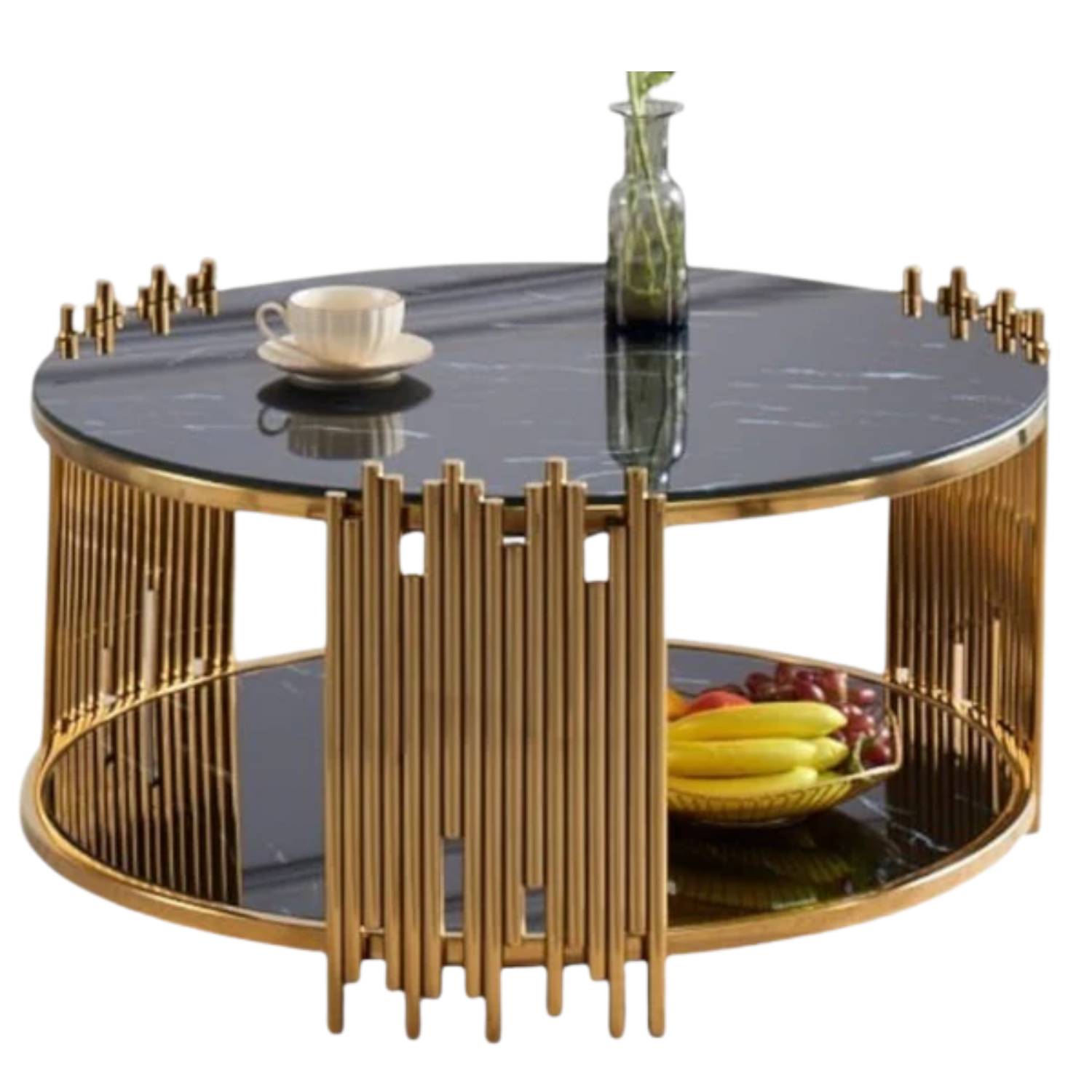 Table basse plateau couleur blanc pieds pieds dorés en acier inoxydable