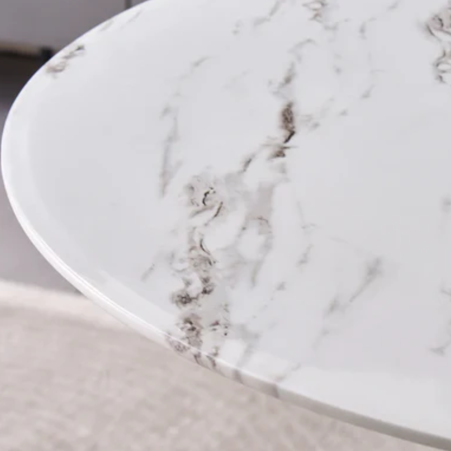 Table Basse Ronde en Verre ou Effet Marbre avec Structure Dorée ou Argentée