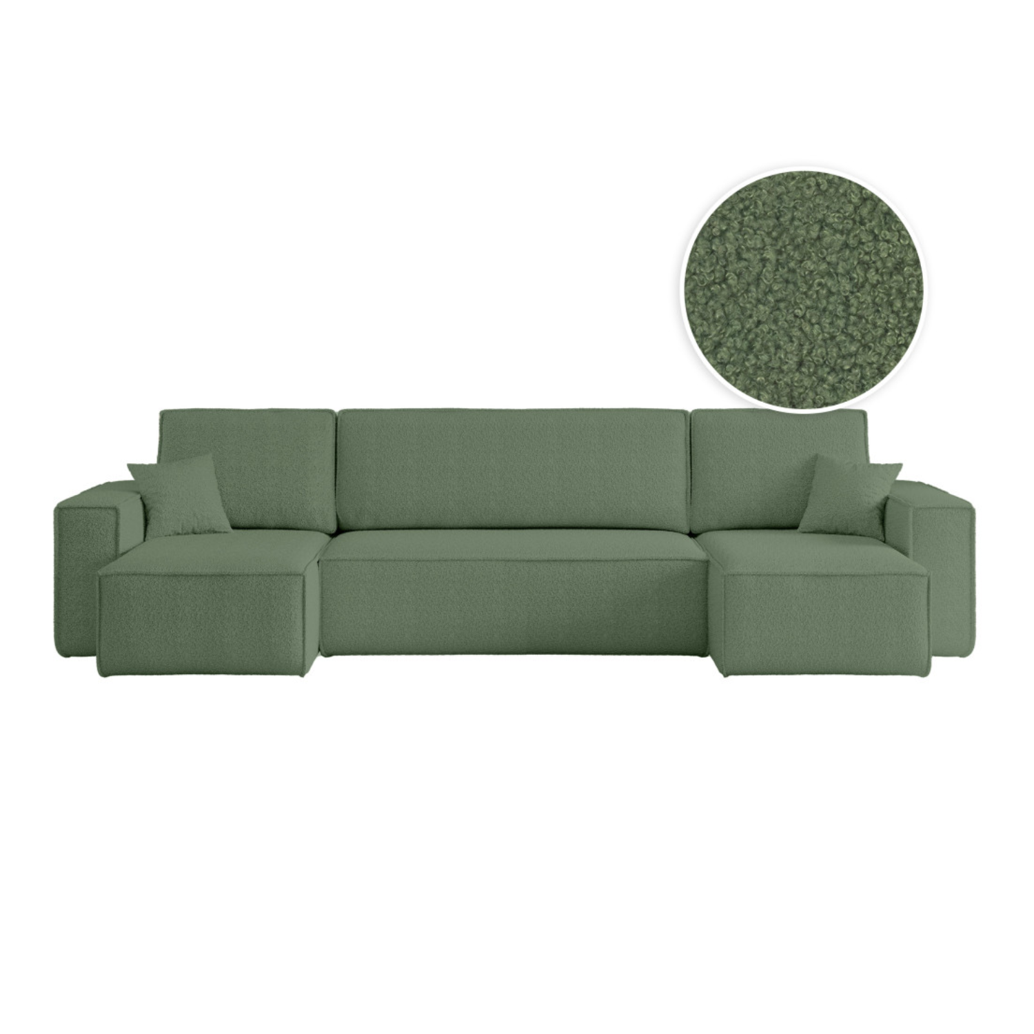 Canapé d'angle panoramique convertible 6 places en tissu bouclette