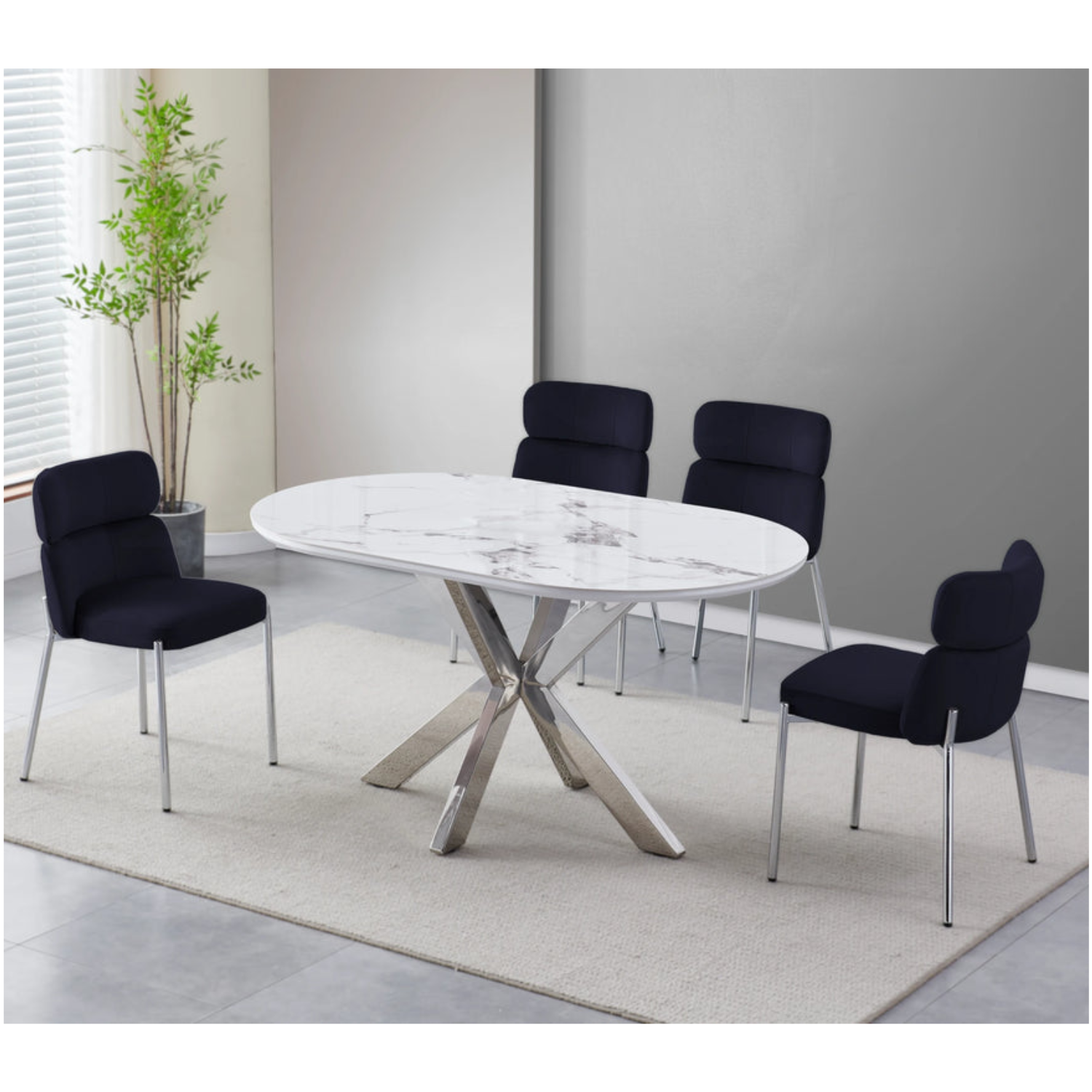 Chaise en Velours avec Piétement en Acier Inoxydable
