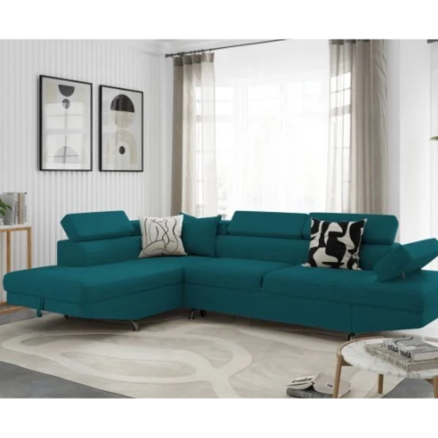 Canapé d'angle  convertible panoramique 5 places avec coffre – Confort, design et praticité au quotidien