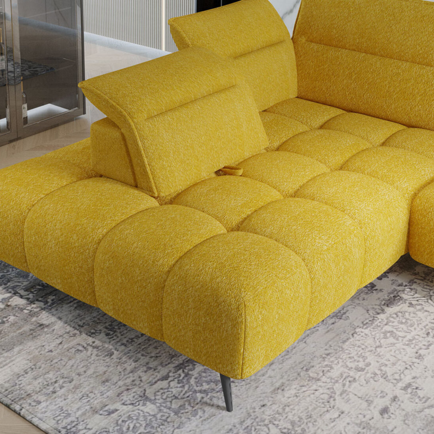 Canapé d’angle – Convertible avec rangement, têtières réglables & design moderne (S, L, XL)