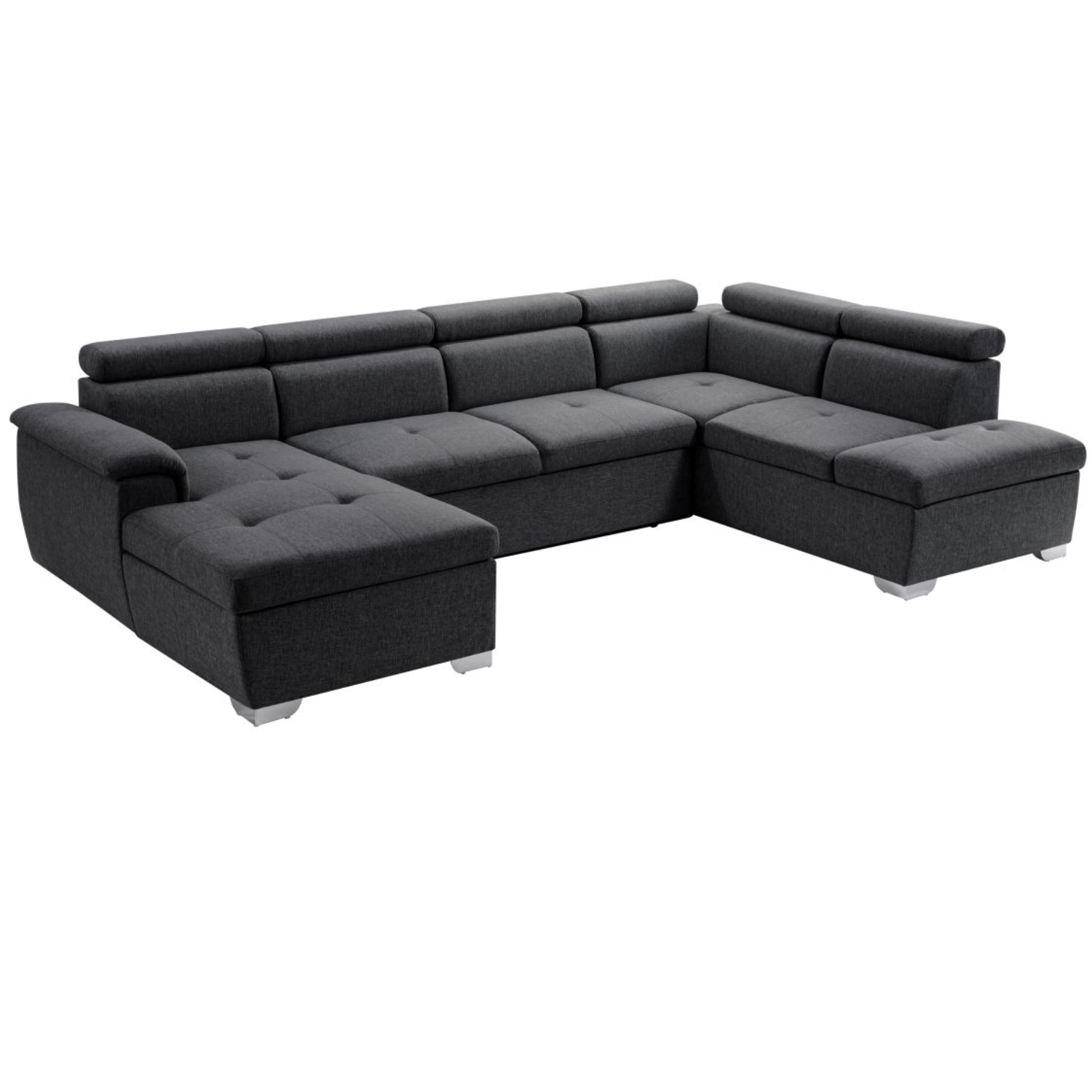 Canapé panoramique convertible avec 2 coffres en tissu